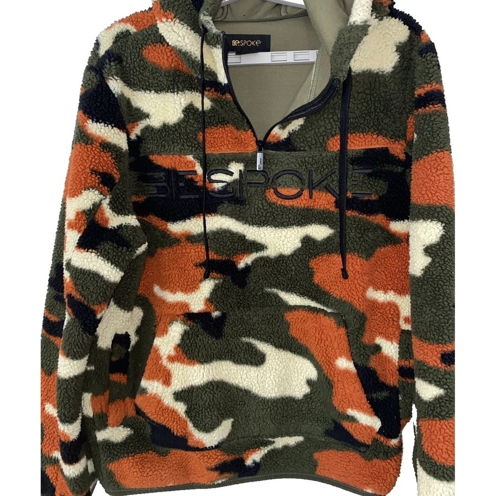 Bespoke Camo Hoodie Fleece Mens Medium Orange Pullover Cotton Pockets Army